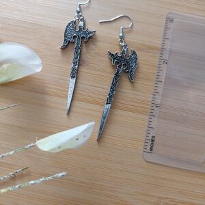 Silver Axe Dangle Earrings